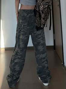 Ladies Camo Belt Pocket Straight Jeans, Casual Style, Machine Washable, Four Seasons Fashion Ladies Jeans And Clothing - 彩色 - 查看 3