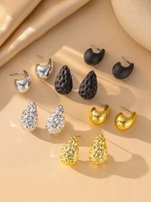 Set de 2/6/12 piezas de pendientes de botón con gota de agua de moda y coloridos, de material CCB con revestimiento resistente a los rayos UV, en combinaciones de oro, plata y negro, aptos para uso diario de mujeres
