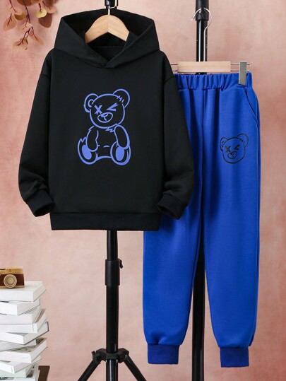 3-sezonowy zestaw bluz z kapturem i nadrukiem niedźwiedzia dla chłopców w sportowym stylu (wiosna, jesień, zima)