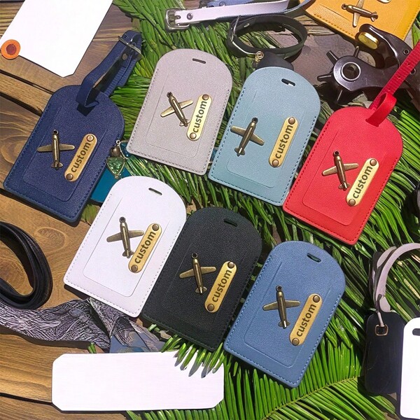 1 pieza Etiqueta personalizada de equipaje multicolor, etiqueta de equipaje de facturación de PU, perfecta para personalización, viajes e identificación de bolsas, mochilas y equipaje, etiqueta de equipaje pequeña con nombre, información telefónica, logotipo, opciones de multicolor, nombres personalizados