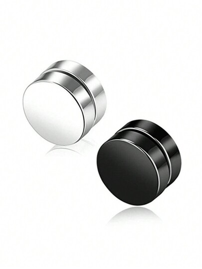 1 Pair Premium Cool Black Disc Magnet Clip-On Earrings For Men With No Piercing