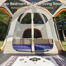 Senmeo 4-6 Person Camping Tent, Waterproof Easy Setup Tents For Camping With Sun Protection & Mosquito Net, Tent Lightweight And Spacious For Outdoor Camping, Hiking & Beach Trips - 粉紅色和白色 - 查看 3