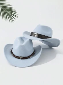 2 件男女通用刺绣牛头装饰波西米亚牛仔/巴拿马/软呢帽，休闲沙滩/派对/四季涤纶帽万圣节 - 多色 - 查看 5