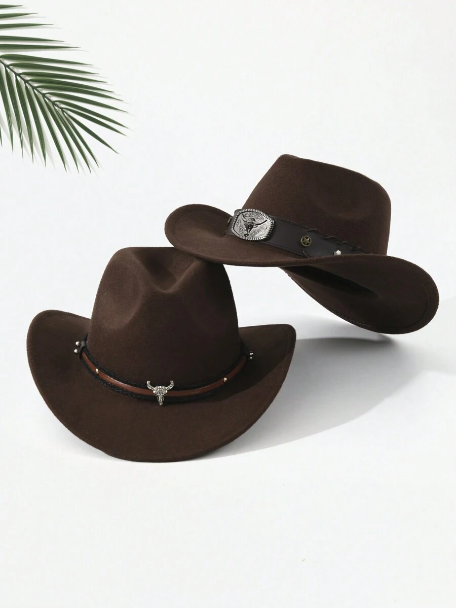 2 件男女通用刺绣牛头装饰波西米亚牛仔/巴拿马/软呢帽，休闲沙滩/派对/四季涤纶帽万圣节 - 多色 - 查看 1