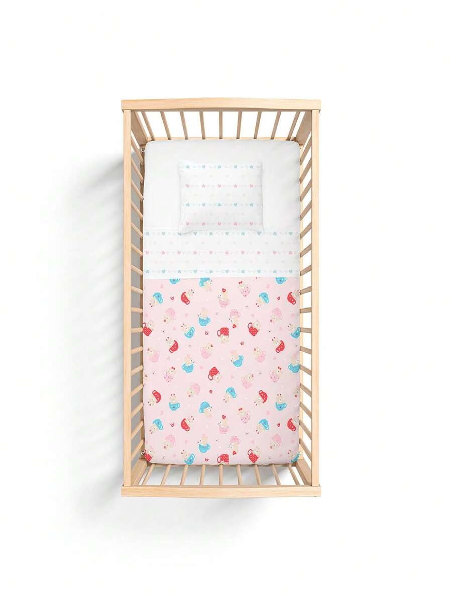 3-Piece Crib Sheet Set 100% Bublim Cotton - Hồng - Xem 1