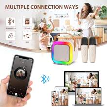 Mini Karaoke Speaker With 2 Microphones Wireless Bluetooth Rechargeable Portable Speaker With Led - Beige - View 3