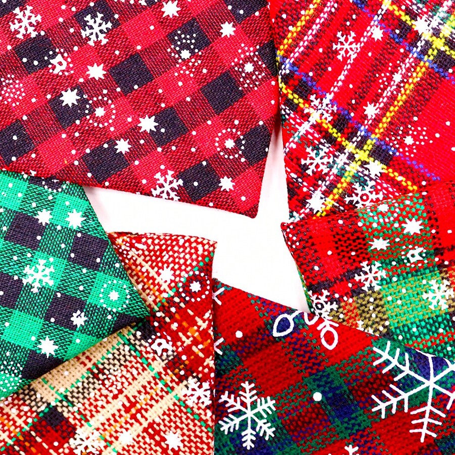 6pcs/Set New Christmas Snowflake Plaid Pet Bibs, Puppy Bandana For