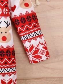 Vestido de manga larga y cuello redondo con estampado de árbol de Navidad y ciervos para niña, para otoño e invierno - Rojo - Ver 4