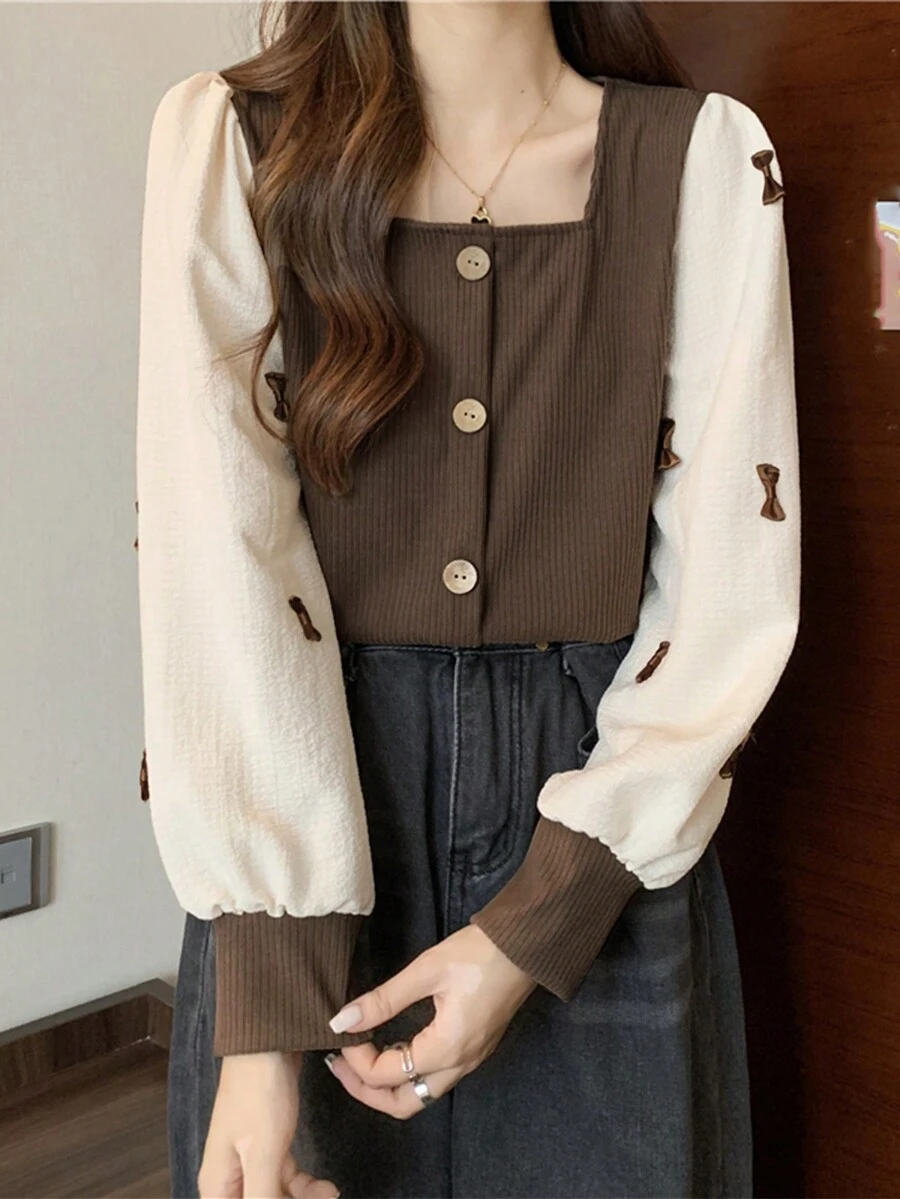Women's Fashion Solid Color Long Sleeve Button-Up Collared Shirt