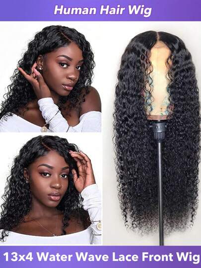 Water Wave Lace Front Wigs Cabelo Humano Pré-arrancado Molhado E Ondulado Perucas de Cabelo Humano 20-32 Polegadas 13x4 Transparente Lace Frontal Perucas de Cabelo Humano para Mulheres 150% Densidade Cor Natural