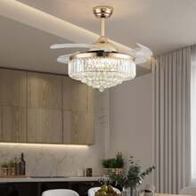 Finktonglan Ventilador de techo con luz LED regulable de 42" con diseño de araña negra, cromada y dorada, para dormitorio, sala de estar, 3 velocidades y control remoto - Dorado - Ver 7