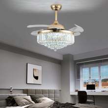 Finktonglan Ventilador de techo con luz LED regulable de 42" con diseño de araña negra, cromada y dorada, para dormitorio, sala de estar, 3 velocidades y control remoto - Dorado - Ver 4
