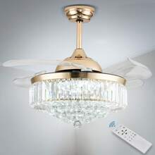 Finktonglan Ventilador de techo con luz LED regulable de 42" con diseño de araña negra, cromada y dorada, para dormitorio, sala de estar, 3 velocidades y control remoto - Dorado - Ver 2