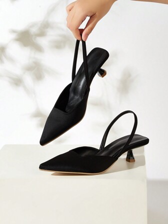 女士纯色小猫跟鞋，优雅尖头高跟鞋，时尚踝带高跟鞋