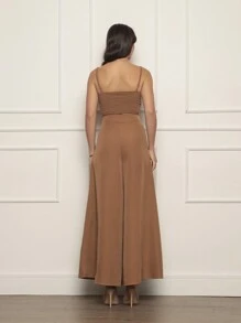 Cropped Top And Tailored Trousers Set LR2029 - 棕色 - 查看 2