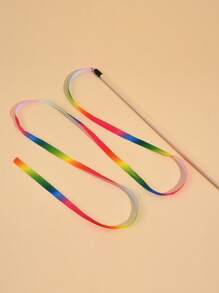 1pc 7-Color Rainbow Ribbon Cat Teaser Wand Interactive Toy