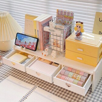 1pc Desktop Computer Stand Riser, Dorm Room Student Desk Organizer Shelf, Multi-Layer Storage Cabinet, INS Style Drawer Holder