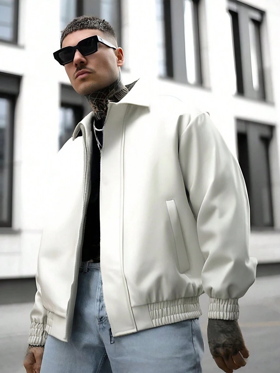 Casual And Loose Business Men's Leather Jacket - White - View 1