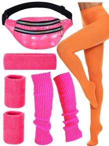 Forever & Moment 3 件 / 5 件 20 世纪 80 年代女士舞蹈服装派对配饰套装万圣节角色扮演礼物全息腰包腿套腕带头带高腰连裤袜瑜伽跑步徒步旅行派对用品舞会 - 多色 - 查看 3