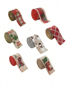 1 Rolle 6,3cm breit x 2m lang Weihnachts Webband, imitiertes Leinengewebe Band, Dekorations Schleife, Accessoire für Weihnachts Haarband, Weihnachten - Weihnachtsband - Übersicht 3