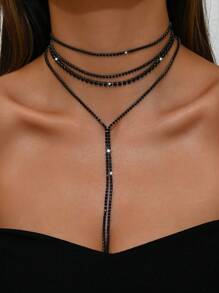 1 Bộ Vòng Cổ Tua Rua Nhiều Lớp Thời Trang Đính Kim Cương Giả Màu Đen, Thích Hợp Cho Halloween & Đeo Hàng Ngày Cho Nữ - dây chuyền tua rua nhiều lớp - Xem 16