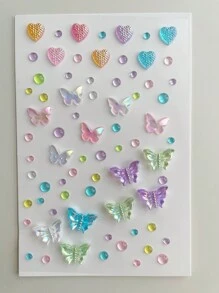 1 Piece Of Rhinestone Decoration 3D Butterfly, Heart, Rhinestone 3D Design Sticker, Perfect For Gatherings, Parties, Performances, And Other Facial Diamond Stickers - Multicolor - View 2