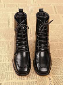 Damen Stiefel bis zur Wade, Europäischer und Amerikanischer Stil Damenstiefel, Mode Leder Lange Stiefel, Damen Mode High Heel Stiefel, Damen Plateau Absatz Knöchel Stiefel und Kurze Stiefel, Schwarze Braune Schnür-Damen Stiefel bis zur Wade, vielseitige Frühling Herbst Winter Dicke Absatz Stiefel, Schlanke Leder Damen Lässig Outdoor Walking Lange Stiefel