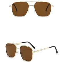 Men's Ultra-Light Retro Hong Kong Style Large Frame Double-Beam Sunglasses Fashion Aviator Glasses Men's Driving Glasses - 棕色 - 查看 2