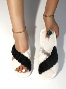 Women Fashion Crossover Fluffy Fluffy Slippers, Soft Sole Comfortable Ultra-Light Quiet Indoor House Bedroom Slippers