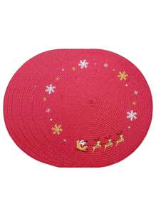 2/4/6 pezzi Tovagliette rotonde natalizie, design a fiocco di neve, materiale PP da 15", decorazione invernale, Babbo Natale e slitta di renne, perfette per la decorazione della tavola da pranzo in cucina al chiuso a Natale