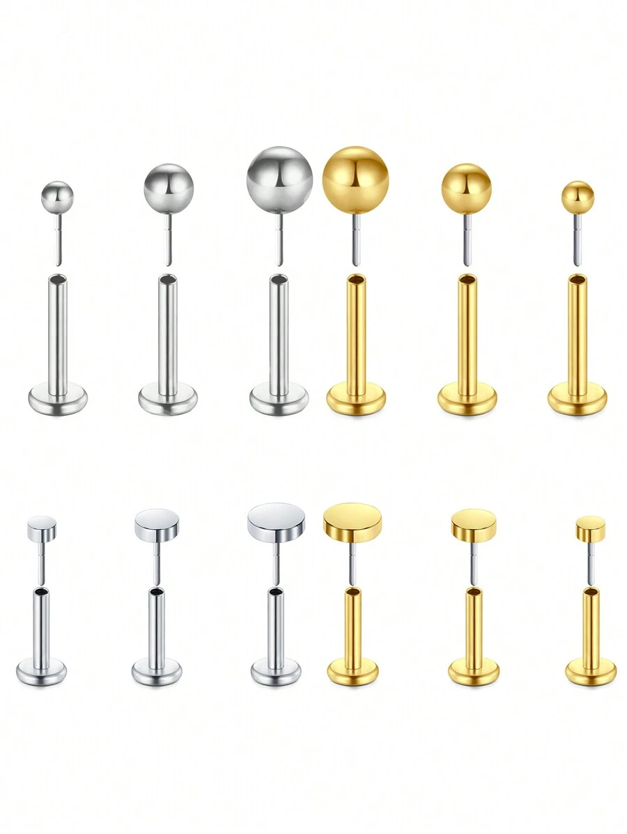 CIZME 20g 18g 16g 3pcs Silver Gold Threadless Cartilage Earring Flat Back Earrings Studs Threadless Nose Studs Threadless Nose Ring Push In Helix Conch Medusa Tragus Piercing Jewelry FlatBack Earrings Threadless Labret Lip Medusa Piercing Jewelry Flat Round Top 2mm 3mm 4mm