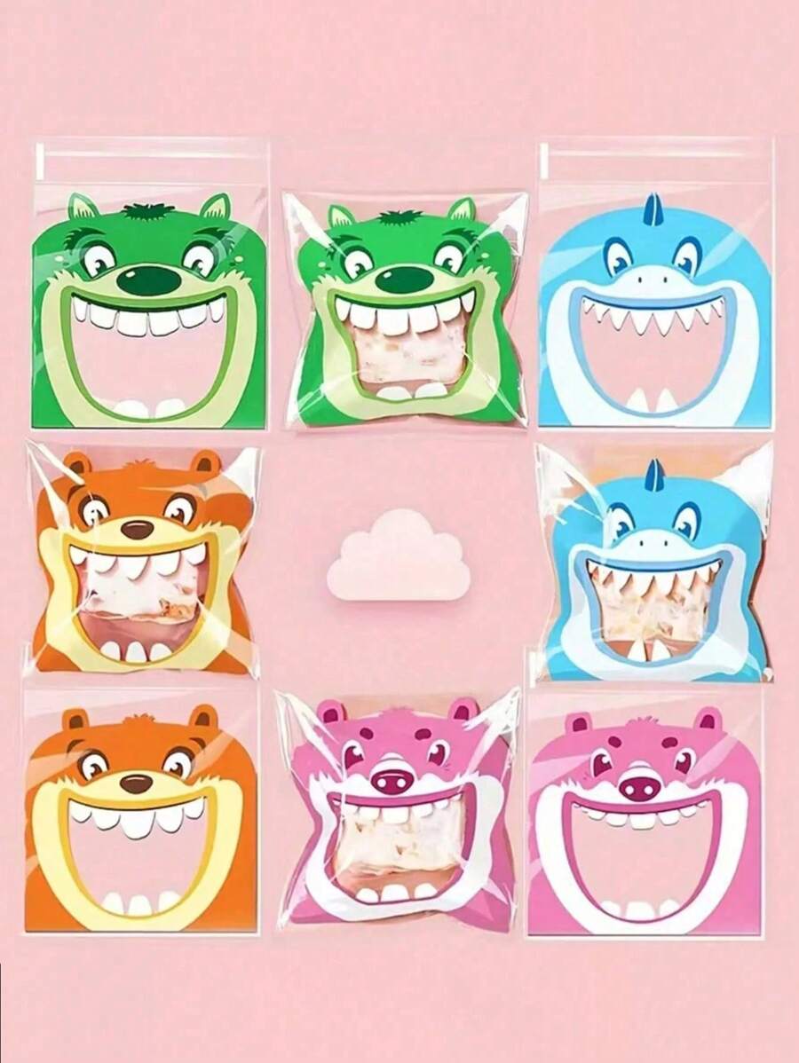 100pcs, Cute Cartoon Transparent SelfAdhesive Bread Bag, Bean Paste