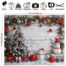 1 Stück, Weihnachten Hintergrundfahne aus Polyesterfaser mit Schneemann- und Baum-Design - Fotohintergrund für Feiertage, geeignet für Partys und Outdoor-Dekoration, ohne Strombedarf - Mehrfarbig - Übersicht 2