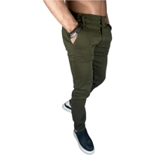 Calça Masculina Sarja Alfaiataria Tradicional com Bolso Embutido - Verde - Visão 2