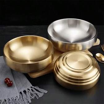 1个不锈钢碗，双层儿童汤碗，韩式泡菜碗，金色冷面碗，可定制