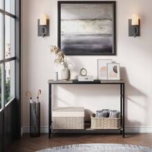 39.3"Farmhouse Entryway Table With Storage,Narrow Console Table With Adjustable Shelf,Rustic Sofa Table Console Table For Entryway,Living Room,Hallway,Bedroom - 灰色+黑色 - 查看 2