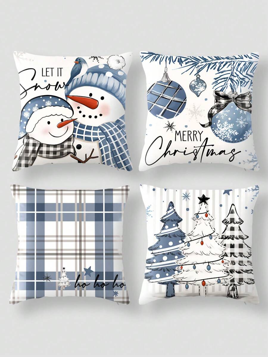 4 件套几何印花枕套，带拉链，多种尺寸，涤纶，可机洗，适合室内和室外使用