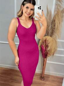 TRICOZHU PLAIN TANK TOP DRESS MODAL ELEGEMTE FEMININE LONG SUMMER 2024 ONE SIZE 38-42 - 酒紅色 - 查看 2