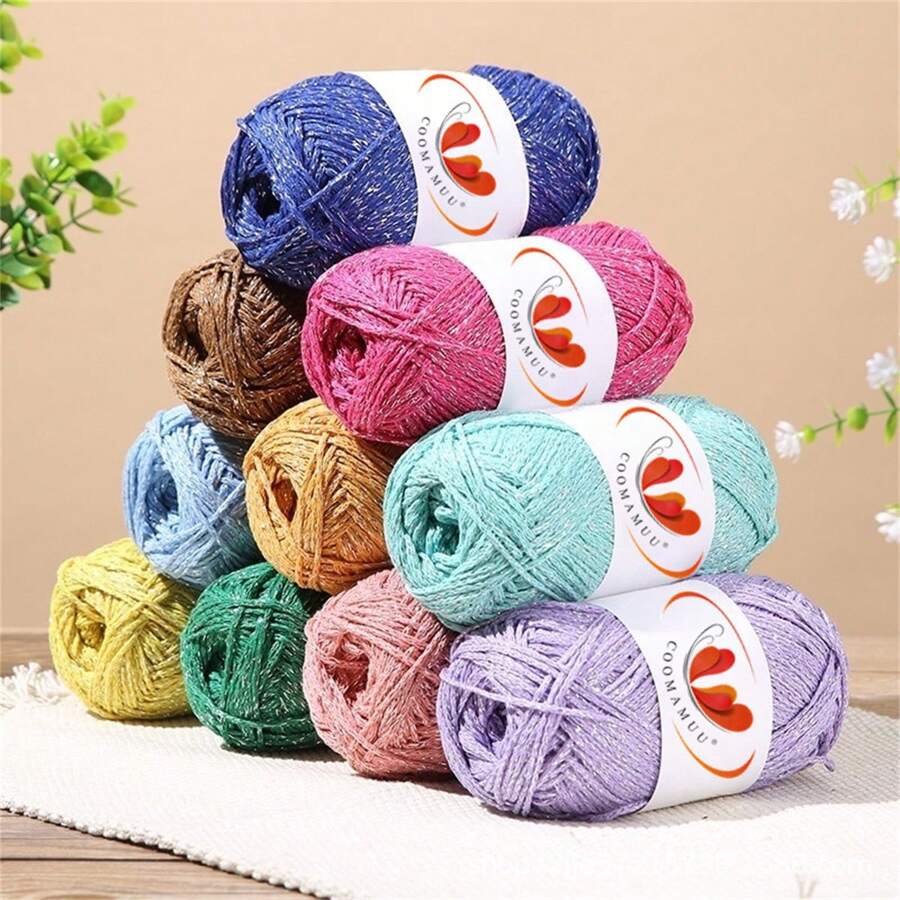 1pc 100g Silver Thread Hollow Yarn For DIY Hand-Knitting Bags, Hats, Textile Crafts, Shiny Linen Thread - Multicolor - View 1
