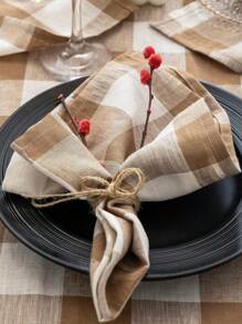 2/6/12 件现代格子餐巾，抗皱面料鸡尾酒餐巾，适用于酒店、餐厅、家庭、派对、宴会 - 卡其色 - 查看 12