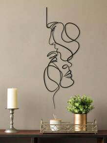 1pc Nghệ thuật treo tường hình bóng mặt sắt đen, Tượng kim loại trang trí trong nhà, Trang trí nhà cửa, Trang trí phòng, Trang trí tường - màu đen - Xem 4