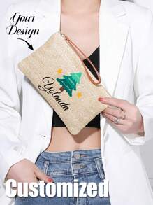 1 chiếc túi cầm tay đan bằng rơm, túi đeo tay đan bằng rơm dành cho nữ, túi xách đan bằng rơm cổ điển thời trang, ví thời trang phong cách Boho, dã ngoại du lịch, hoàn hảo cho kỳ nghỉ du lịch bãi biển mùa hè, cho ngoài trời, ngày lễ - Màu be - Xem 7