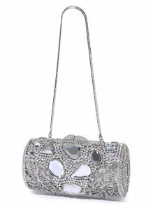 Túi cầm tay đính đá Rhinestone thủ công, thích hợp cho trang phục hàng ngày - Bạc - Xem 4