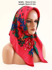 Velo de mujer de 27.5"x27.5" con estampado tradicional de peonía en rojo, multicolor y negro, un pañuelo hijab de moda estilo bohemio - Multicolor - Ver 25