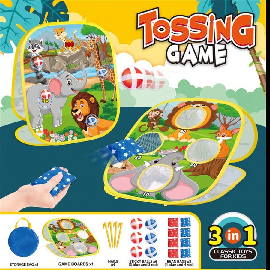 Kids Cartoon Foldable Throwing Target, Bean Bag Toss, Sticky Ball, Dart