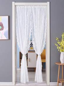 2pcs Lace Flower & Embroidery Pattern Sheer Door Curtains For Living Room Bedroom Corridor - White - View 6
