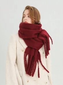 1 Pc Women Winter Scarf Horsehair Black Imitate Cashmere Shawls And Wraps Thick Warm Lady's Fashion Solid Colors Tassel Pull Plush Scarves Outdoor Women Shawl
