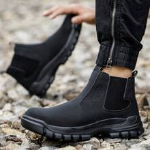 Unisex arbetsstövlar med ståltå, bekväma och lätta, punkteringsresistenta, slip-on, slitstarka - Svart - Visa 2