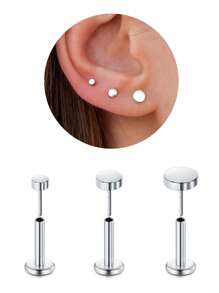 CIZME 20g 18g 16g 3pcs Silver Gold Threadless Cartilage Earring Flat Back Earrings Studs Threadless Nose Studs Threadless Nose Ring Push In Helix Conch Medusa Tragus Piercing Jewelry FlatBack Earrings Threadless Labret Lip Medusa Piercing Jewelry Flat Round Top 2mm 3mm 4mm