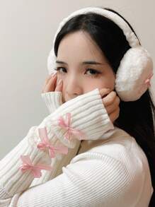 1 双时尚 Y2k 蝴蝶结露指手套臂部保暖手套，Jk 针织露指手套万圣节防寒手套情人节 - 彩色 - 查看 5